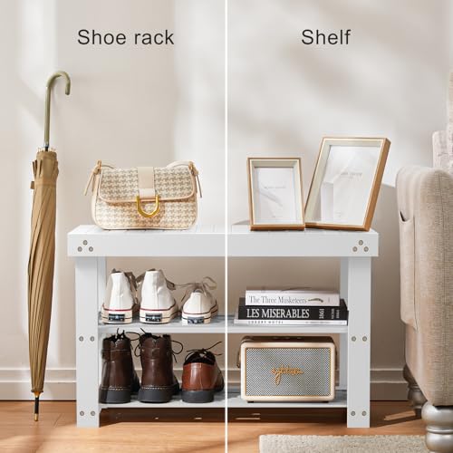 Banc à chaussures en bambou blanc Pipishell à 3 niveaux pour entrée - 8