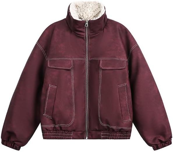 Retro Stand Up Collar Cotton Padded Jackets for Men Women to Keep Warm in Winter with Fleece