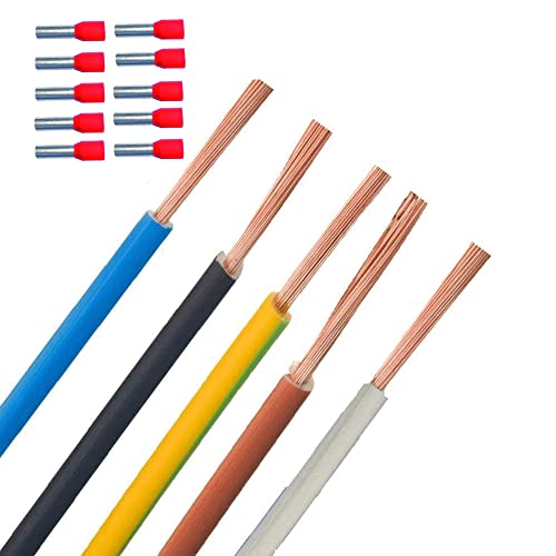 Verdrahtungssatz 5 x 2m H07V-K 10mm² schwarz blau braun grün gelb grau - inkl. 25 Aderendhülsen Verdrahtungsleitung Zählerschrank Elektroverteilung mm qmm Cover