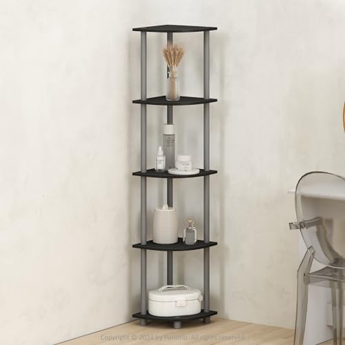Image of Furinno TURN-N-TUBE Corner Shelf, 5-Tier Corner Display Rack, Shelving Unit, for Organization and Storage, Living Room, Home Office, Garage, Bedroom, Black