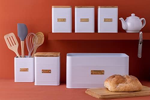 Typhoon Otto Square Canister | White with Wooden Lid - (Utensil Jar) - Thumbnail 2