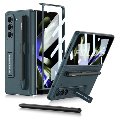 Coque Samsung Z Fold 5 en cuir avec porte-stylet et film intégré