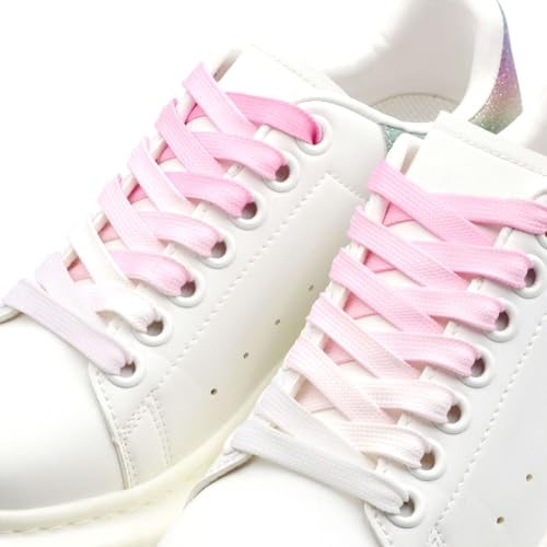 Image of Flat Colorful Shoelaces Gradient Rainbow Shoe Lace Shoestring 2 Pair