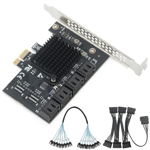 8-Port SATA III 6Gbps PCIe Card - 4K Video Editing Storage, Multi-OS/Mining/Server, ASM1064 Chipset with Cables