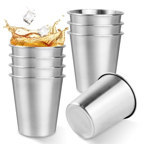 Stainless Steel Cups, 8 Piezas 260ML Vasos de Acero Inoxidable, Camping Vasos sostenibles e irrompibles de Cerveza sin BPA, Apilable y Reutilizable para Caminatas, Campamentos y Festivales De Fiesta