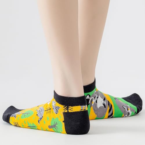 Image of 2 Pairs Funny Cartoon Animal Print Cotton Ankle Socks for Women Teens