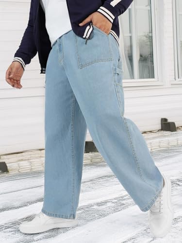 Image of Urbano Plus Men's Loose Mid Rise Baggy Fit Cargo Carpenter Jeans with 6 Pockets Non-Stretchable