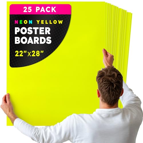 Image of Hygloss Large Poster Board 22x28 - 25 Neon Yellow Single Color Bulk Pack - 10 Pt. Thickness Colored Poster Board Paper for Projects, Signs, Displays - Posterboard Multipack 22 inch x 28 inch