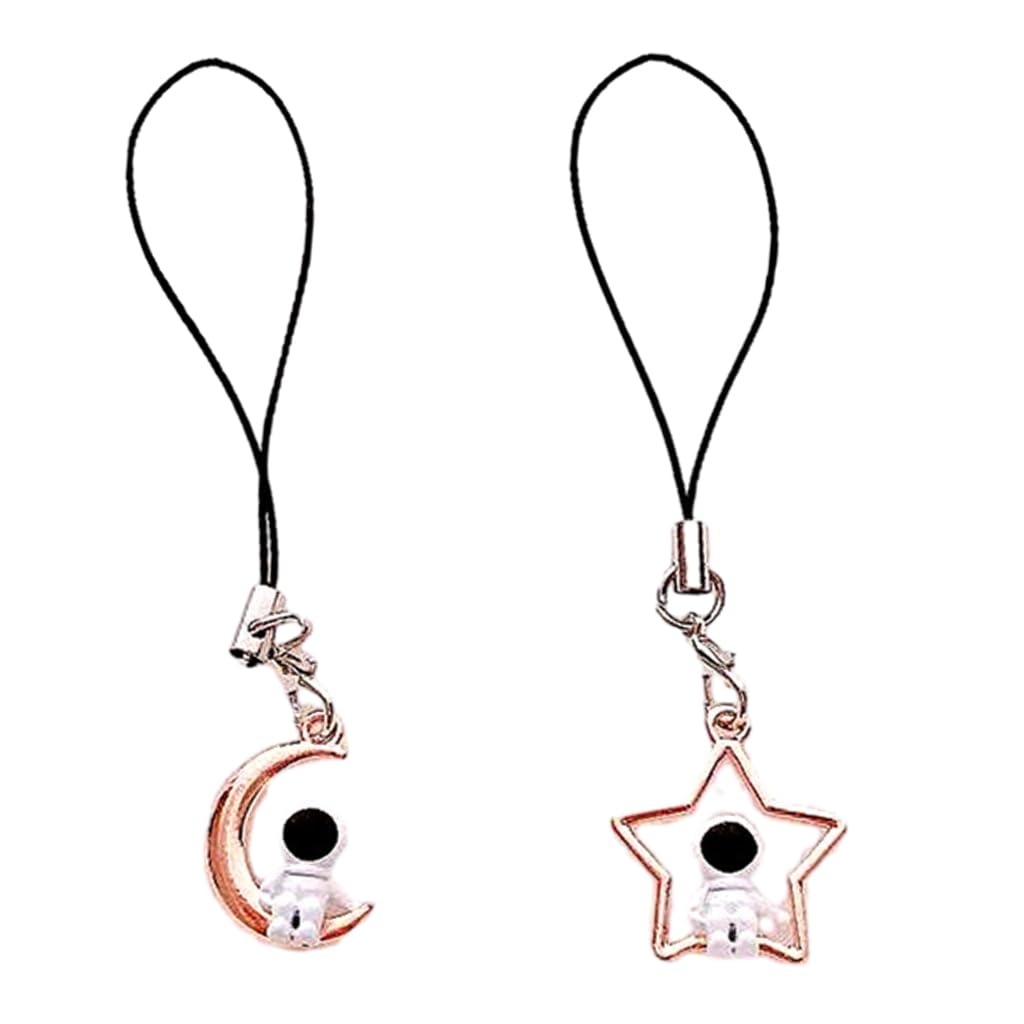 FUXIU 2pcs Moon/Star Astronaut Keychain Unique Space Themed Key Rings Pendant for Couples and Besties Mobile Phone Accessories