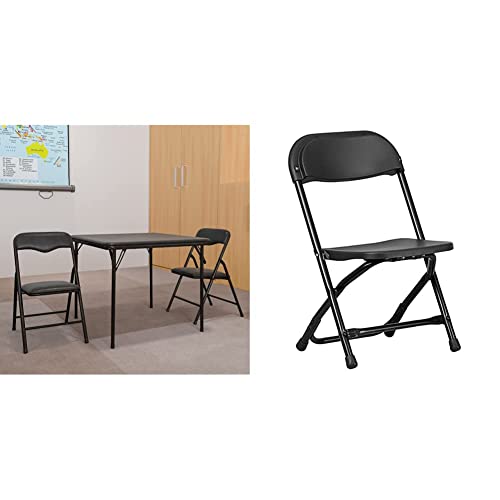 Flash Furniture Kids Black 3 Piece Folding Table And Chair Set & 2 Pack Kids Black Plastic Folding Chair #TOP27