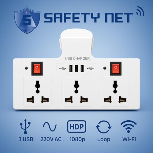 Image of SAFETYNET WiFi Smart Socket Camera 1080P Full HD | Inbuilt 32GB Storage | Plug & Play 3-Pin Design | Live View on Mobile & Laptop | Audio Video Recording | Motion Detection | Indoor Security Camera