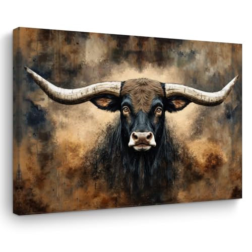TBT Vintage Longhorn Cow Wall Art, Rustic Farmhouse Cows Pictures Wall Decor Painting, Cow Animal Canvas Framed Posters Prints for Living Room Home Farmhouse Bathroom Decor 11.5x15 Inch