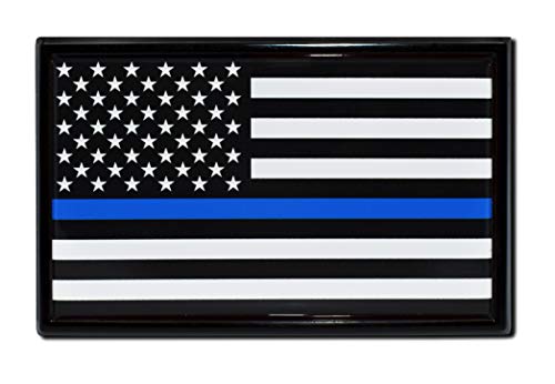 Image of Elektroplate Police Thin Blue Line USA Flag Black Frame Medium All Metal Emblem for SUVs | Universal Fit at 3.8 inch x 2.5 inch | Weatherproof