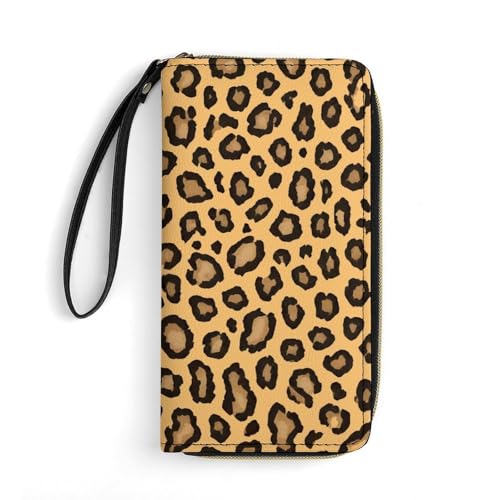 Leopard Print Women's Wallet Wristlet Zipper Purse with Hand Strap Travel Credit Card Holder for Daily Use Gifts