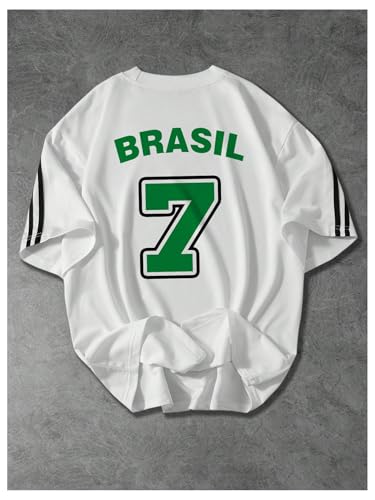 GORGLITTER Men's Brazil Soccer Jersey Shirt Tops Crew Neck Short Sleeve Graphic Letter Print Summer Tees Shirt Tops2