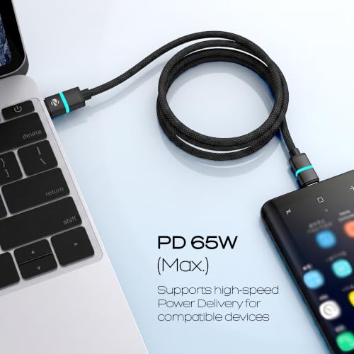 Image of ZEBRONICS Wattz 65CC3 Type-C to Type-C Cable, PD 65W, 3A Rapid Charging, Durable 1.5m Braided Cable, Blue Breathing LED, Charge & Sync, 480Mbps Data Transfer, Mobile /Tablet /Laptop Compatible (Black)