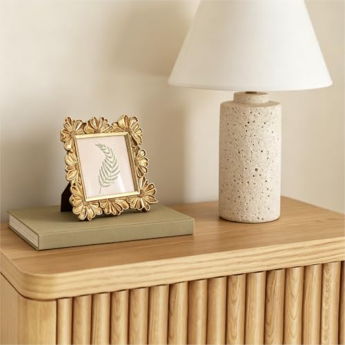 Image of Antique Floral Picture Frame - Resin & Glass Victorian-Style Frame for Tabletop or Wall Decor (Gold, 4 inch x 4 inch)