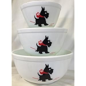 Mixing Nesting Bowls Set of 3 – American Made – Mosser – Milk Glass w/Red Bow Scottie Dogs