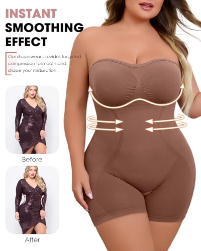 Image of Strapless Faja Body Shaper Seamless Tummy Control Bodysuit Shapewear Full Body Shapewear with Built-In Bra