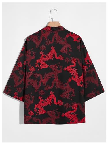 SHENHE Men's Kimono Jacket Dragon Print Open Front Chinese Kimono Yukata Noragi Bathrobe2