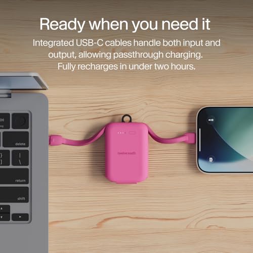 Twelve South PowerClip Mini Portable Charger, Built-in USB-C Cable,Fuchsia by Twelve South - Used condition - Image 6