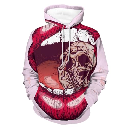 Hoody Sweatshirt Pull Lèvres Crâne au Design Graphique Unique avec Manches Longues
