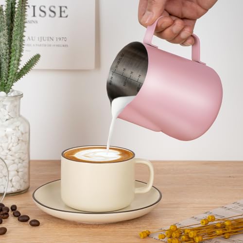 Image of Amrules Milk Frothing Pitcher 20oz Frother Cup Barista Tools, Pink