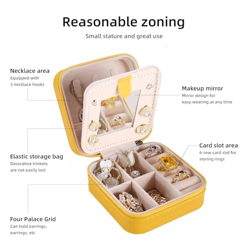 Image of KElofoN Travel jewelry case Travel jewelry box Travel Jewelry Organizer Small Jewelry Organizer Box for Girls Women with Mirror (Yellow-5)