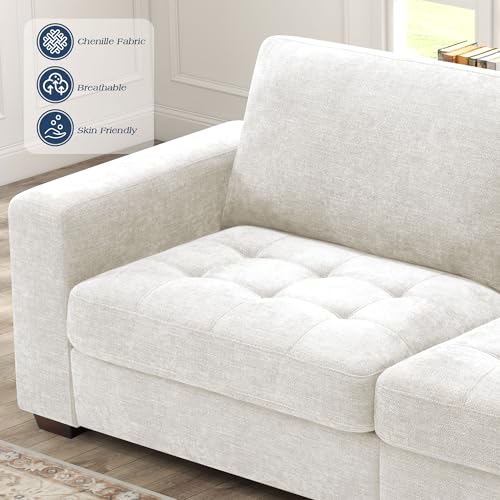 Image of WorthFurni Sofas for Living Room, Chenille Loveseat Couch Set, Small Modern Sofa, USB Charging, Removable Sofa Cover,Solid Wood Frame, Easy to Install(89inch,White)