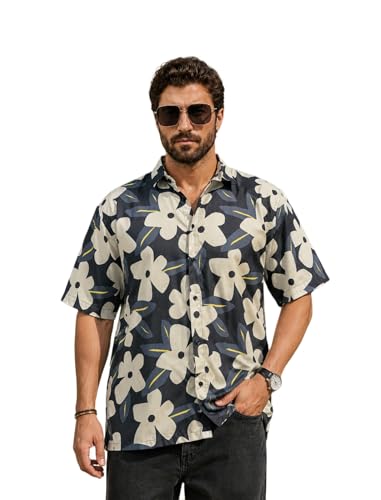 Image of BROWN CULTURE Relaxed Fit Casual Shirt for Men | Premium Cotton Blend Loose Fit Oversized Shirts | Half Sleeve Graphic Printed Fashion Shirts | Modern Everyday Streetwear Stylish Top for Men