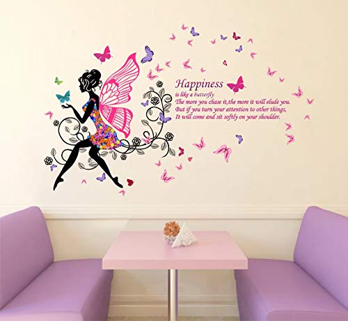 Decal O Decal Vinyl ' Blue Self Adhesive Butterfly With Motivational Quotes ' Wall Stickers (Pack Of 2, Happiness Is Like A Butterfly Quotes), 90 cms