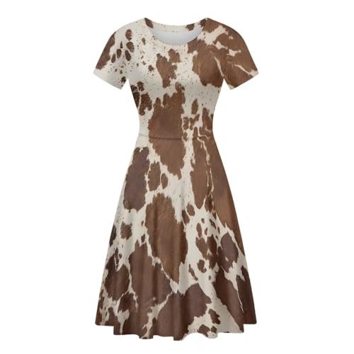 Image of HUGS IDEA Womens Puffy Swing Midi Dress Round Neck Short Sleeve Party A-Line Dresses