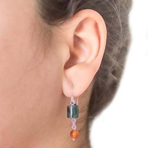 NOVICA Artisan Jade and Carnelian Dangle Earrings from Guatemala Sterling Silver Gemstone Birthstone [1.6 in L x 0.2 in W x 0.2 in D] ' Sunny Viridian'2