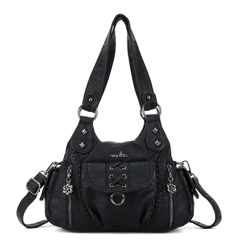 Angel Kiss Kleine Geldbörsen für Damen, Hobo-Umhängetaschen, Y2K, veganes Leder, mehrere Taschen, Designer-Tragetasche, Schwarz, 12 inches x 4 inches x 8 inches