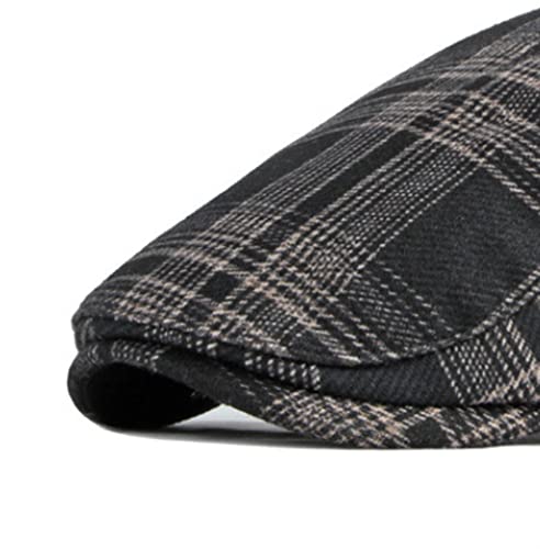 Mgwye Fashion Newsboy Caps Autumn Winter Cotton Plaid Newsboy Caps Flat Peaked Cap Men And Women Painter Beret Hats (Color : Black, Size : 55-59Cm) #TOP1