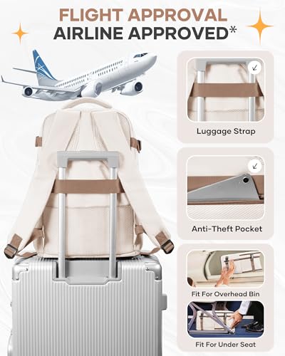 Image of Travel Backpack Carry on Flight Approved Mochila De Viaje Personal Item Backpack for Airlines Frontier Airlines Personal Item Bag Large Backpack for Travel Backpacks for Men Women Beige with Brown