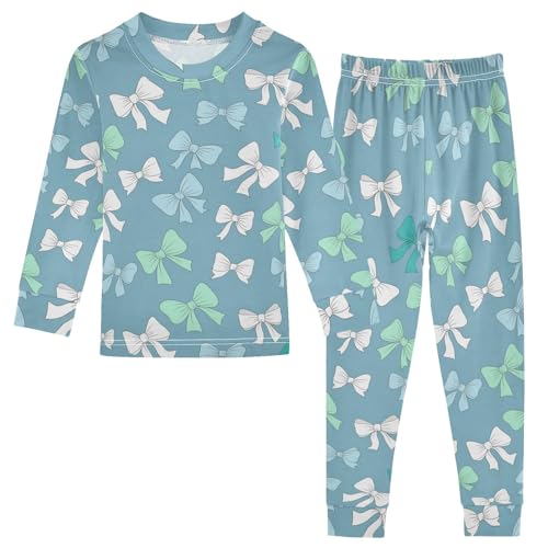 Pajama Sets Long Sleeve Bow Ties in Colors Soft Comfy Sleepwear 2 Piece PJS 3-8T