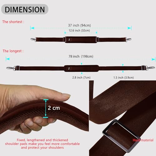 Image of ZINZ Shoulder Strap 78 inch Universal Handbag Strap with Ultra-thick Fixed Padded and Dual Balanced Adjustable Buckles Shoulder Crossbody Strap for Briefcase Messenger Bag Laptop bag Luggage,Brown