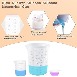 Silicone Resin Measure Cups Tool Kit, Suzzam 450&100ml Silicone Measuring Cups,Stir Sticks,Silicone Color Cup,Mixing Paddle, Pipettes,Finger Cots for Resin,Jewelry Making,Reusable&Easy Clean