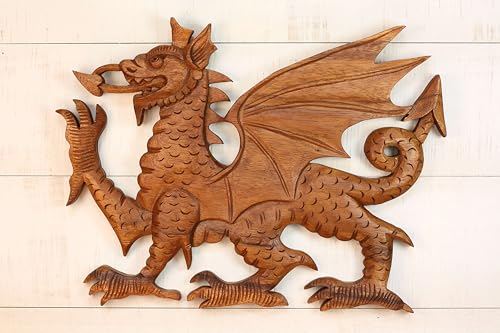 Figurine mythique dragon en bois de 33 cm idée cadeau art fantastique