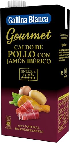 Caldo Gourmet de Pollo con Jamón Enrique Tomás 100% Natural Gallina Blanca 1 l (Paquete de 6)