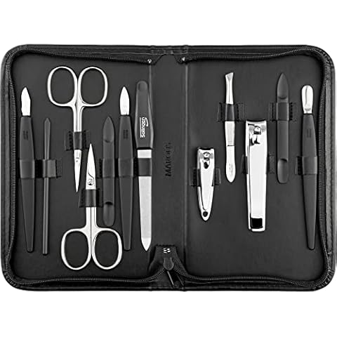 Manicure Set - 12 Piece professional pedicure tools - German Made nail kit - Grooming set - Faux leather case - Ideal travel nail kit - Nail set - Incl. nail cutter Cover