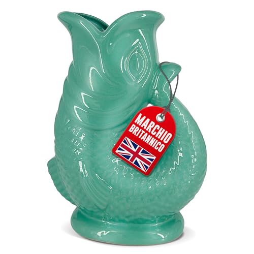 The Bubble Jug Brocca Acqua Verde Salvia da 1,5 l Caraffa Acqua e Cocktail Extra Large a Forma di Pesce Brocca Ceramica Decorativa per Cocktail, Acqua, Gin - Brocca Gorgogliante