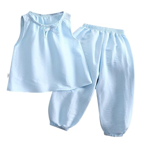 BILIKEYU Girls Summer Outfit Cute Bow Sleeveless Crewneck Tank Tops and Solid Color Elastic Waist Casual Pants