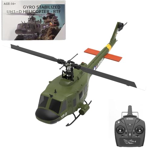 Keetopteep F07 UH-1 RC Helicopter for Adult, 1/34 Scale 6CH Brushless Direct-Drive Flybarless Helicopter Model with 6-Axis Gyro, 3D/6G RC Aircraft Model Toys
