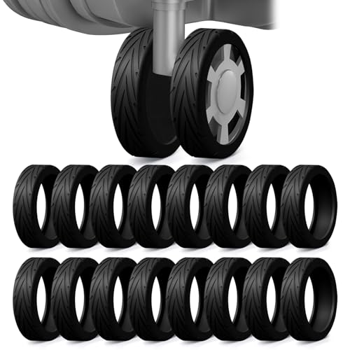DGMDGS 16 Pack Upgrade Luggage Wheel Covers, Silicone Protective Covers for 2-2.4" Spinner Wheel, Wear-Resistant, Anti-Noise, Travel Accessories for Carry-On Suitcases (Black)
