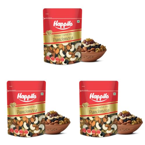 Image of Happilo Classic Panchmewa Dry Fruit Mix 400g | Fit for Fasting | Healthy Snacks Mixed Nuts | Dates | Golden Raisins | Afghan Raisins | Cashews | California Almonds (Pack of 3)