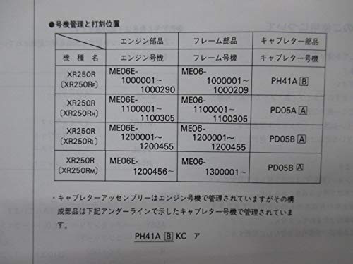 Amazon.co.jp: 中古 ホンダ 正規 バイク 整備書 XR250R パーツリスト