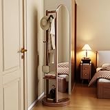 360° drehbarer Ganzkörperspiegel mit Stauraum und Garderobe, bodenlanger Ankleidespiegel mit Kleiderbügel und Haken für Schlafzimmer, Ankleidezimmer, Garderobe