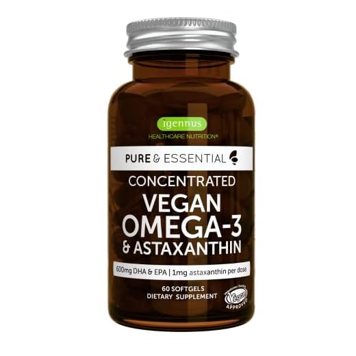 Pure & Essential Vegansk Omega 3 Algolja 1344mg, DHA & EPA 600mg, Astaxantin 1mg, 60 softgels